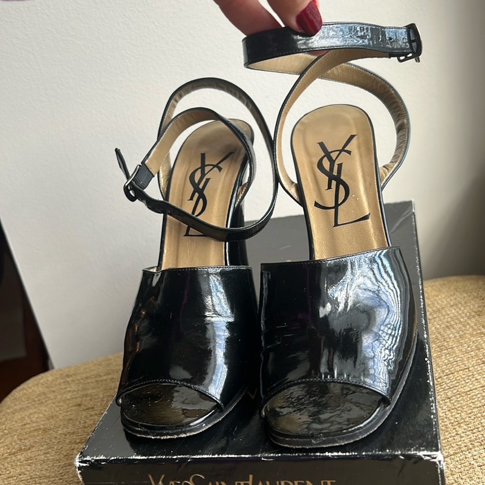 Yves Saint Laurent  Black Patent Leather Sandal